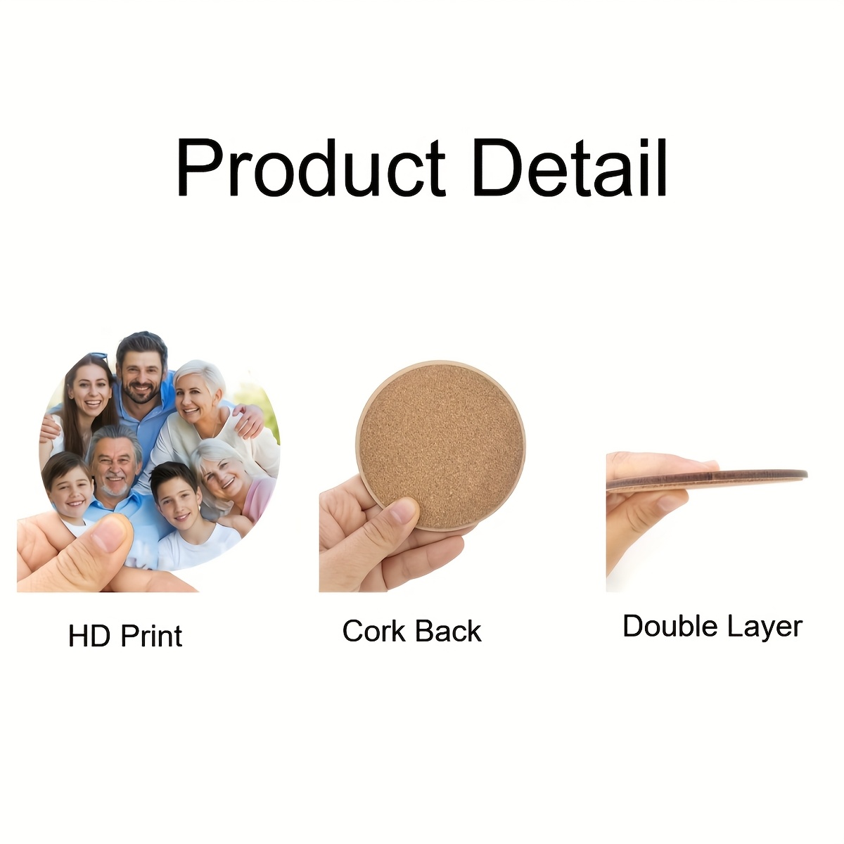 6pcs Custom Round Wooden Coasters with Photo Patterns
